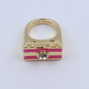 📸 PICTURE PERFECT! ✨ RARE Kate Spade Pink & Gold Camera Ring - Statement Chic!